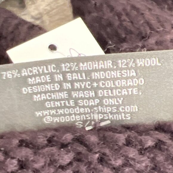 WOODEN SHIPS BY PAOLA BUENDIA Oliver Distressed Sweater Black Plum Sz S/M NWT - Picture 6 of 6